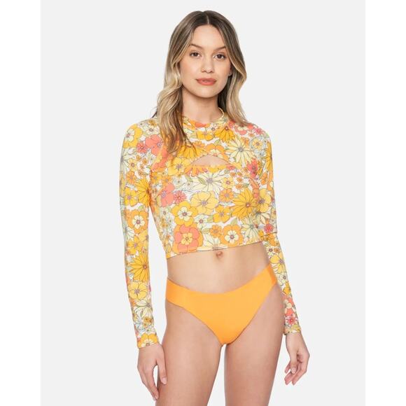 Hurley Bloomin Groove Cropped Cross Yoke Long Sleeve Rashguard - M - Picture 1 of 5